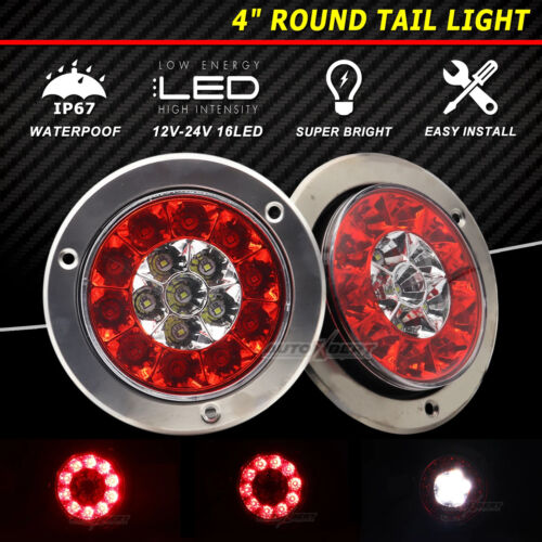 2Pcs 12V 24V Waterproof Round LED Tail Lights Brake Rear Lamp for Truck Trailer