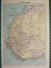 c1890 ANTIQUE MAP ~ WESTERN SAHARA GREAT DESERT AFRICA ~ GUINEA CANARY ISLANDS