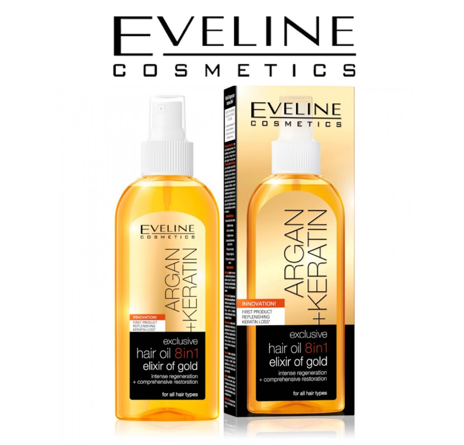 Eveline Hair Oil Serum for Dry Hair Keratin Argan Treatment Hydrating