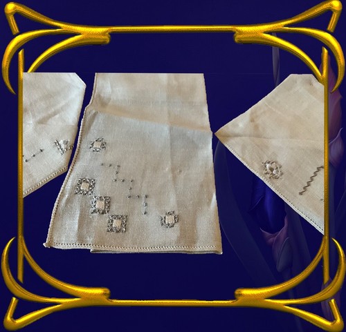 Vintage Hankies 1940's-1950's Linen Lot/3 Embroidery Unisex Factory Fold NOS #II - Picture 6 of 8