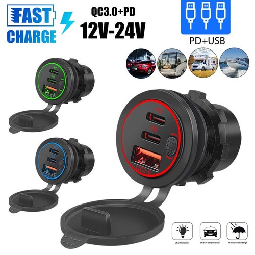 Dual USB PD Type-C QC 3.0 Fast Car Charger Power Outlet Socket Adapter 12V 24V - Picture 4 of 15