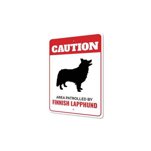 Patrolled By Finnish Lapphund Caution Metal Sign Dog Kennel Pet Breed Canine K9 - Picture 4 of 4