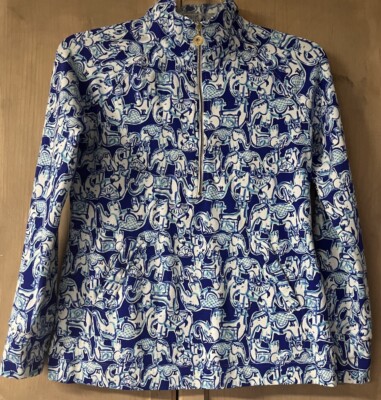 Lily Pulitzer Half Zip Skipper Popover In Get Trunky Print Sz Small