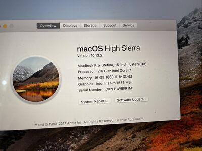 Apple MacBook Pro A1398 ME874LL/A Retina 2013 2.6GHz i7-4960HQ