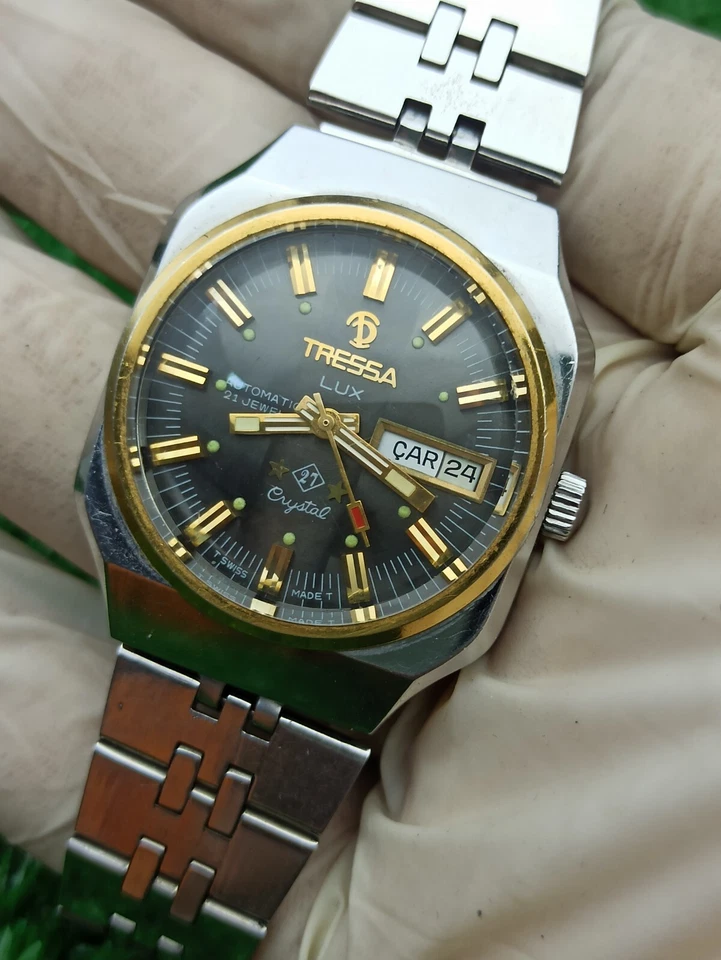RELOJ AUTOMÁTICO TESSA 27 LUX ANTIGUO GENUINO RARO SUIZO AÑOS 60 ESFERA CRISTAL 37MM Foto 3 de 4