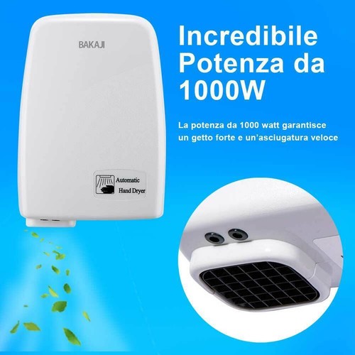Asciugamani Automatico Elettrico Hotel Aria Calda a Parete 1000W con Fotocellula - Foto 3 di 5