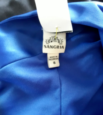 Robe Cocktail Sangria Bleu Royal Et Noir - Taille 8, Neuve Avec étiquettes, Style Crayon Sans Manches