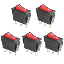 5 Pcs LED Illuminated On/Off SPST 3 Pin Mini Boat Rocker Switch for Car Boat