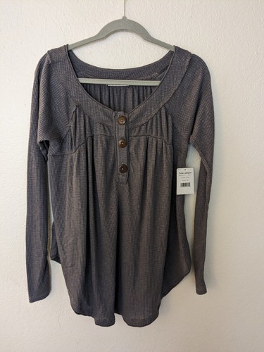 Camicia tunica We the Free People XS Must Have Henley grigia maglia waffle NUOVA