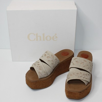 Sandales Compensées Chloé En Cuir - Pointure 38,5 - Marron - Neuf Sans Boîte