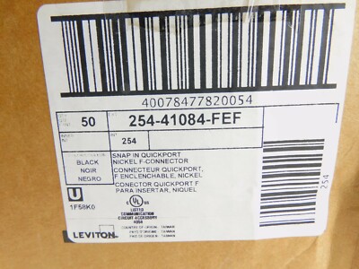 41084-FEF Leviton QuickPort F-Type Coax Adapter Nickel - Black - 50 COUNT