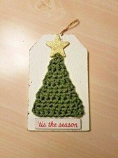 Christmas Ornament - Wood And Crochet Tree 3 x 5 - tis the season