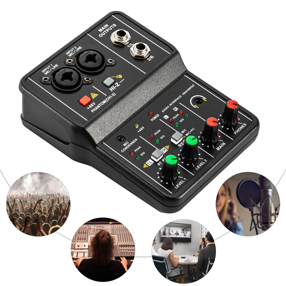 4/2 Channel Mini Audio Mixer Bluetooth USB DJ Console + Sound Card Studio Mixer - Image 2 of 4