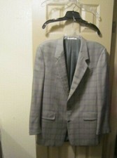 SZ 40L KARL LAGERFELD PARIS GREEN SILK BLEND WINDOWPANE 2 BTN BLAZER SPORT COAT
