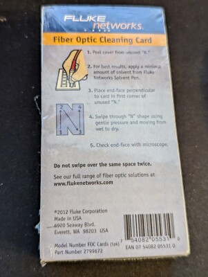 New Fluke Networks NFC-Cards-5Pack 2799672 Fiber Optic Cleaning Card Vision