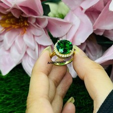 Round Cut Emerald Ring 925 Sterling Silver Gift For Her Halo Engagement Ring.