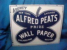 Early 20thc ALFRED PEATS Prize WALLPAPER PORCELAIN Enamel ADVERTISING SIGN