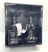 MARTHA STEWART Halloween Set Of 2 Skull Taper Candle Holders Gothic