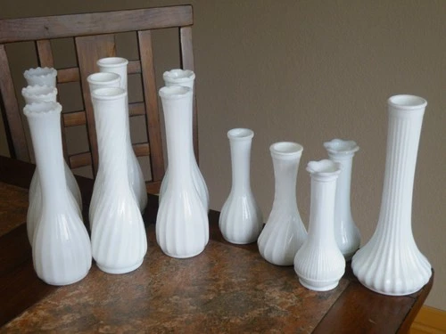 Vintage Lot of 13 Milk Glass Bud Vases 6”-9” Wedding Decor Bridal Shower FREESHI