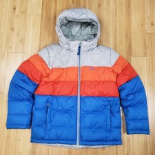 L.L. Bean DownTek Puffer Jacket Kids L 14-16 Colorblock Fleece Lined Hooded EUC