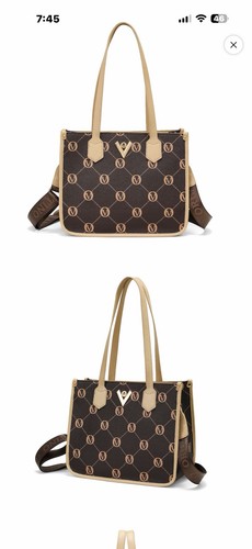 Valentino  Orlandi Women’s VLogo Monogram Tote Bag Brown Beige Double Handles