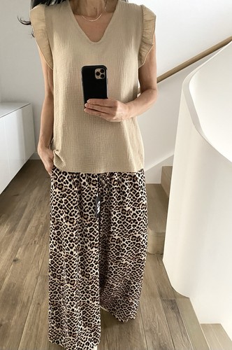Hose Animal Print 36 38 40 Neu Braun Schwarz Neu Palazzo Hose - Bild 1 von 5