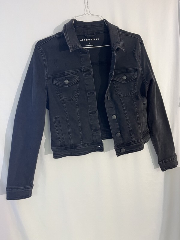 girls aeropostale black size large jean jacket w/collar button up