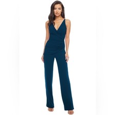Dress The Population Peacock Blue Sam Ruched Evening Jumpsuit NWOT S