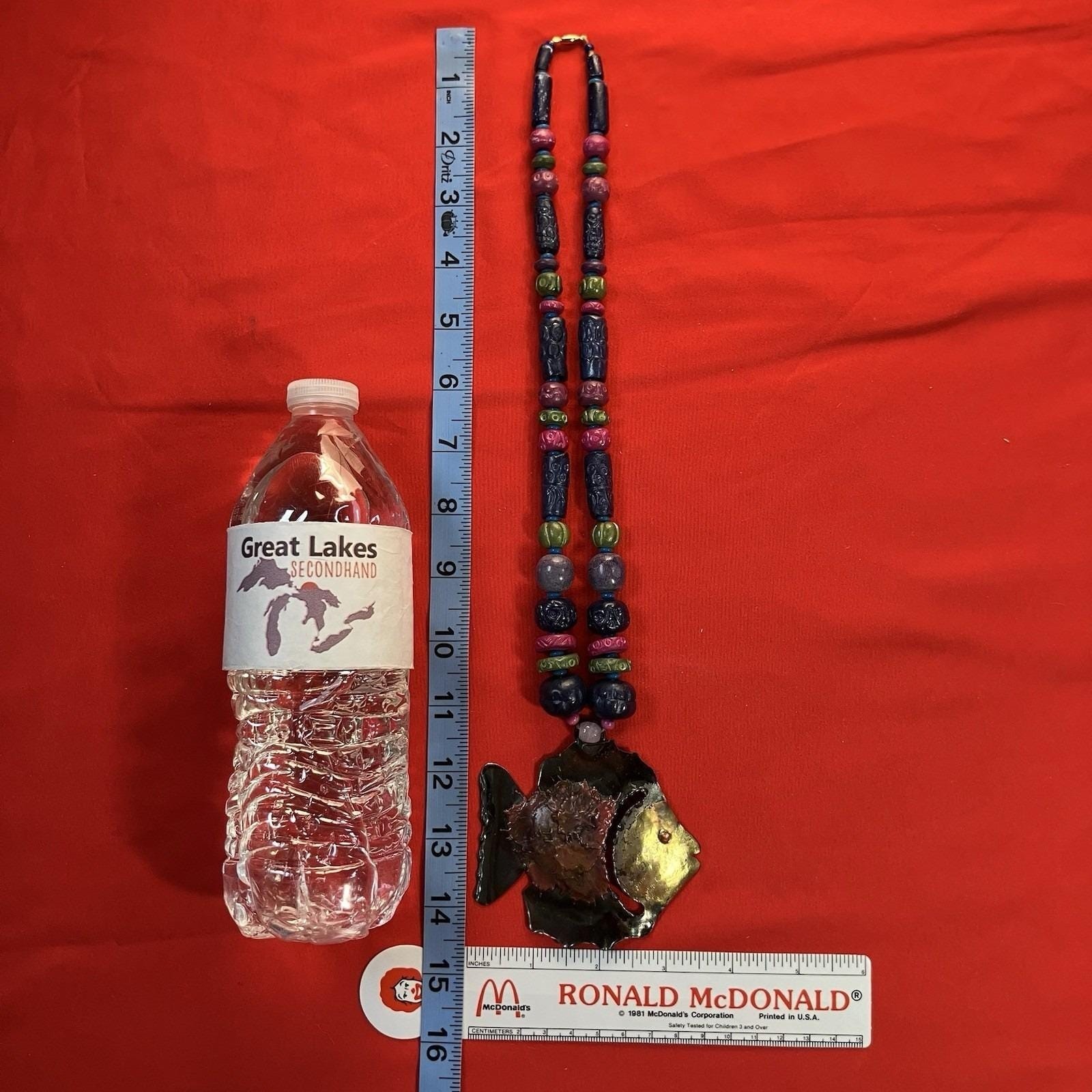 Artisan Brass Fish Statement Beaded Necklace & Ea… - image 2