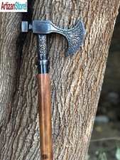 Vintage Style Brass Axe Head Handle Nautical 37"Wooden Walking Stick Cane Gift
