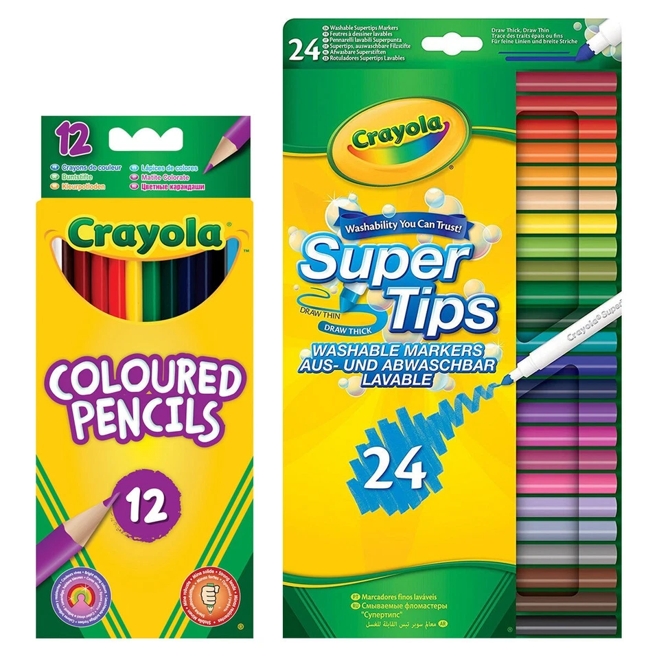 Crayola Bündel 12-Pencils Und 24-Markers Packung Waschbar Stifte Glatt Farbig - Bild 1 von 1