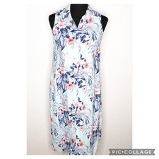 Tommy Bahama light blue pink floral linen button down midi shirt dress size XS