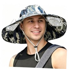 Mens Sun Hat with 2 Fan, Summer Cooling Wide Brim Bucket One Size-Large Navy