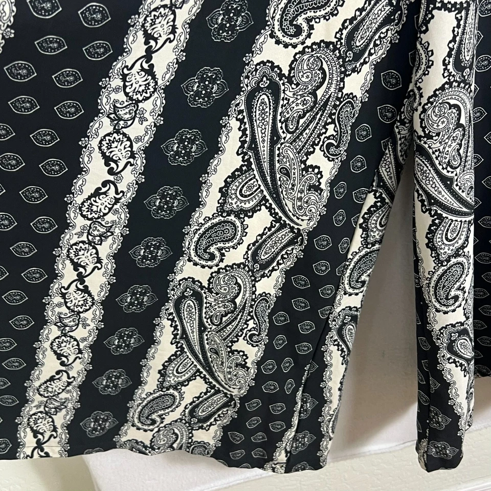 Cleo Apparel Palazzo Pants Women's One Size Plus Belted Black White Paisley - Image 3 of 4