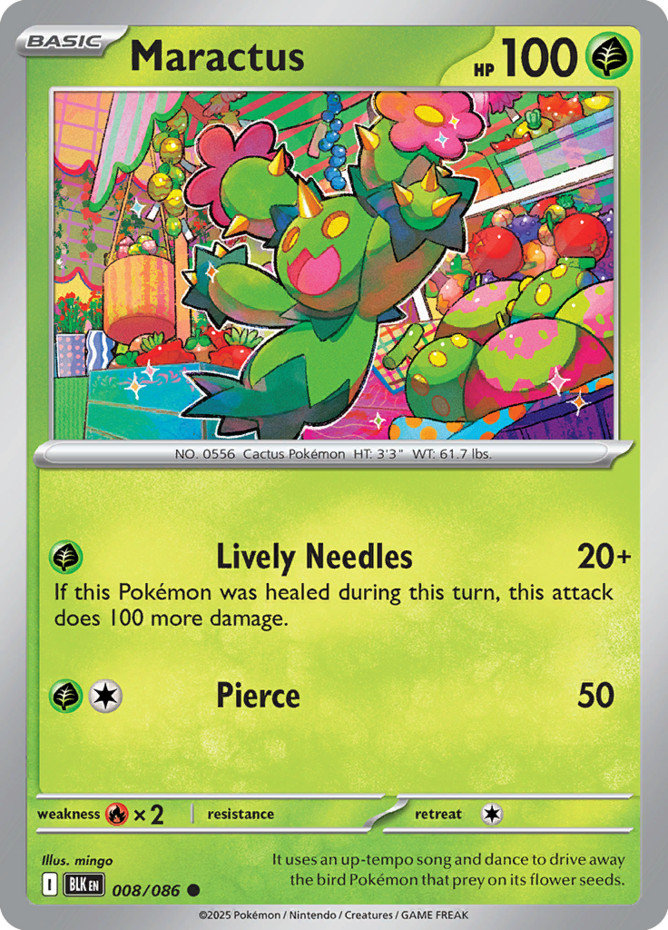 Maractus - 008/086 - Common - Reverse Holo NM, English Pokemon Black Bolt
