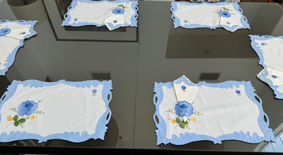 Vintage Placements Lot of 6 Harrods 5 Matching Napkins 100% Cotton Hand Applique