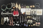40 Pair Earrings Lot Costume Jewelry Vtg Retro Pierced Dangles Studs Gold Tone