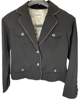 UNIFORM John Paul Richard  Women s 2 Pc Black Jacket Sz 10 & Striped Pants Sz 8