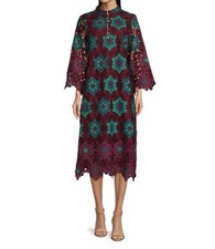 J.Marie Size XS Raven 3D Geometric Lace Mandarin Collar Midi Kaftan Dress Wine
