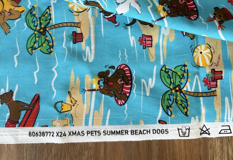 Christmas  Pets Summer Beach Dog Fabric Remanent - image 2 of 3