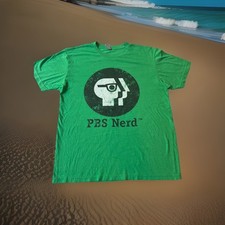 Rare PBS Nerd Iconic 3 Faces Logo SHIRT Large Green Public Broadcasting Service Rare PBS Nerd Iconic 3 Faces Logo SHIRT Large Green Public Broadcasting Service