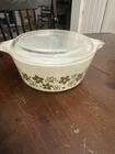 Vtg. Spring Blossom Green Casserole Dish W/ Lid #472 Few Scratches In Lid