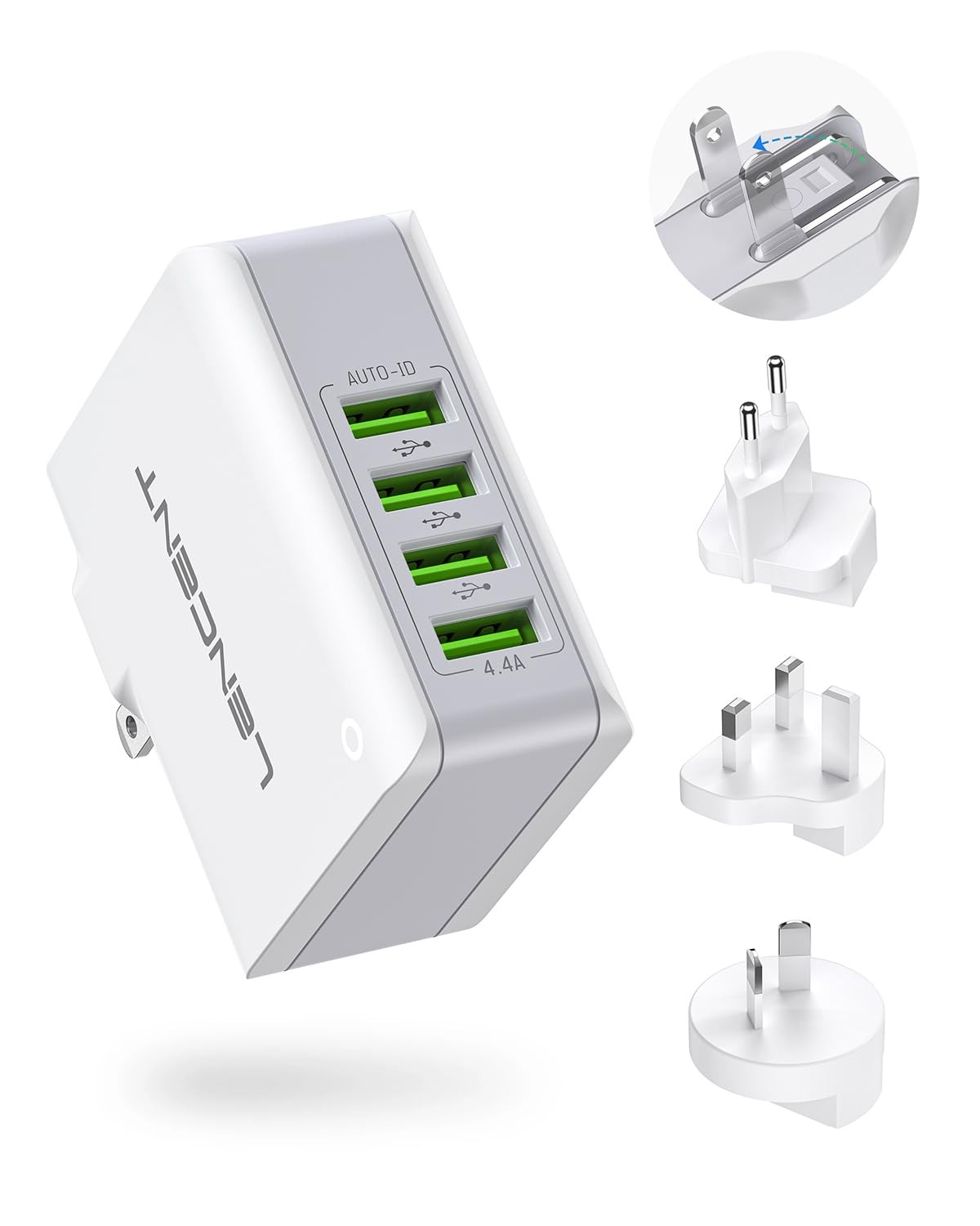 USB Charger Plug 4 Port USB Universal Travel Adaptor Plug 22W/5V 4.4A Wall
