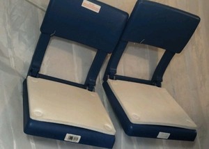 2 Vintage Blue Padded Seats W/Backrest STADIUM BLEACHER FOLDING Portable Boat