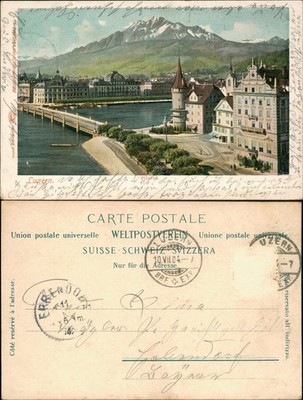Ansichtskarte Luzern Lucerna Panorama-Ansicht mit Pilatus 1904