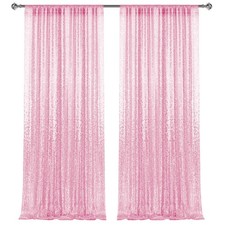 28 FT 2 PCS Pink Sequin Backdrop Curtains Photo Glitter Background Fabric