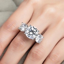 9MM Round Cut VVS1 Moissanite Three Stone Wedding Ring 14K White Gold Plated