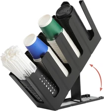 Paper Cup and Lid Holder with Straw Organizer,4 Compartment Adjusting,Coffee Cup