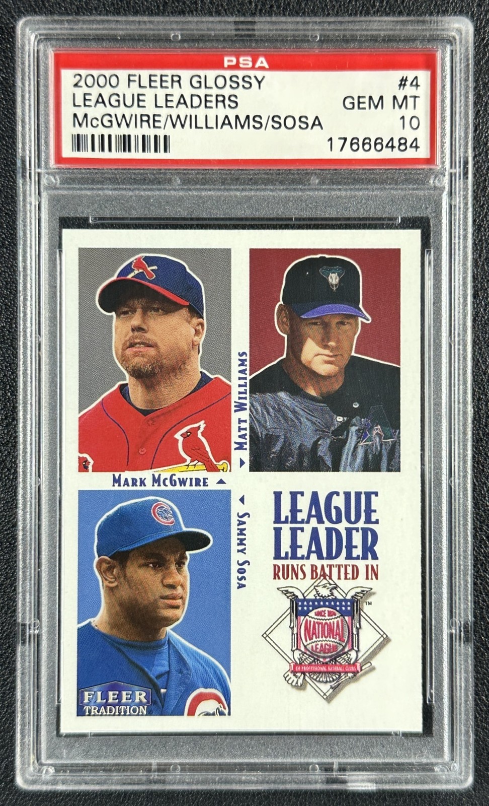MARK MCGWIRE SAMMY SOSA PSA 10 2000 FLEER TRADITION GLOSSY #4 NL RBI LEADERS 484