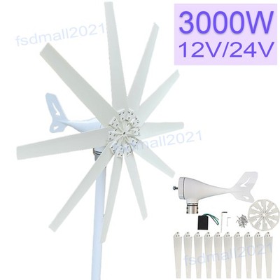 3000W 12V/24V Wind Turbine Generator 10 Blades Charge Controller Windmill Power